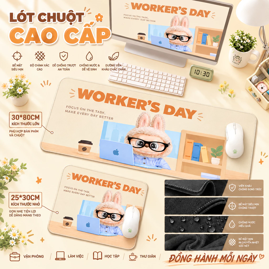 Labubu Cute Cartoon Mouse Pad 80x30cm Waterproof Anti Slip Rubber Base Fine Stitched Edge Desk Mat