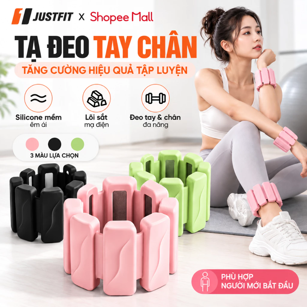 Tạ Đeo Tay Chân JUSTFIT Silicone Lõi Sắt, Tạ Tập Gym Đeo Cổ Tay Cổ Chân Nhiều Mức Trọng Lượng