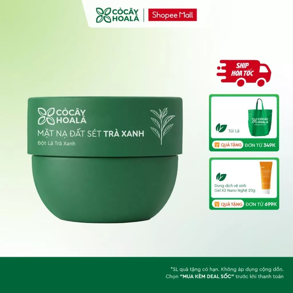 [SẢN PHẨM MỚI] Mặt nạ đất sét trà xanh Cỏ Cây Hoa Lá 120g Làm Sạch Sâu Giảm Dầu Thừa Và Tế Bào Chết