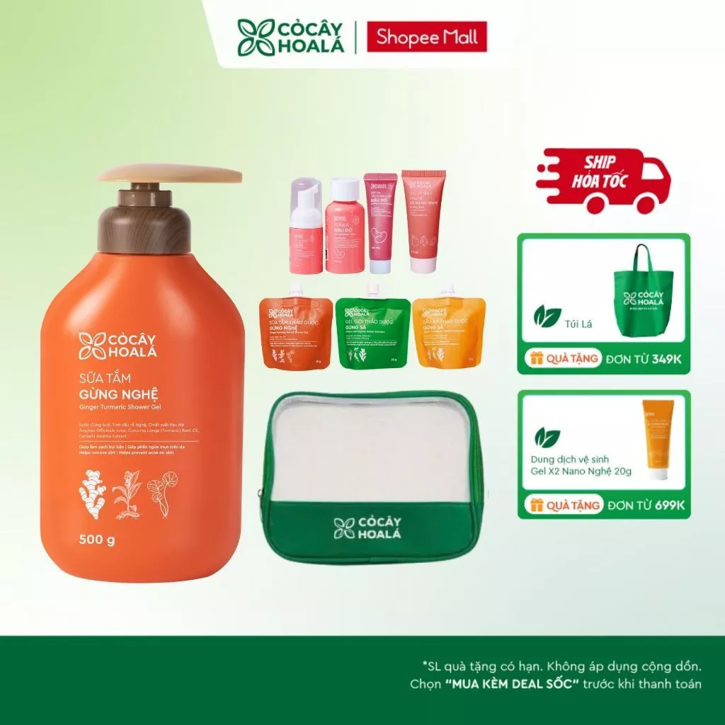 [HỎA TỐC] COMBO Sữa Tắm Thảo Dược Cỏ Cây Hoa Lá Gừng Nghệ Và Bộ Chăm Sóc Minisize tiện lợi