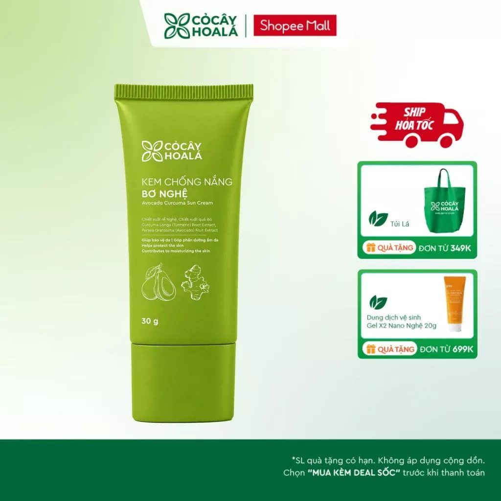 [SẢN PHẨM MỚI] Kem Chống Nắng Dưỡng Ẩm Bơ Nghệ Cỏ Cây Hoa Lá SPF50+ 30g, Chống Nắng Vật Lý Lai Hóa Học, Làm Đều Màu Da