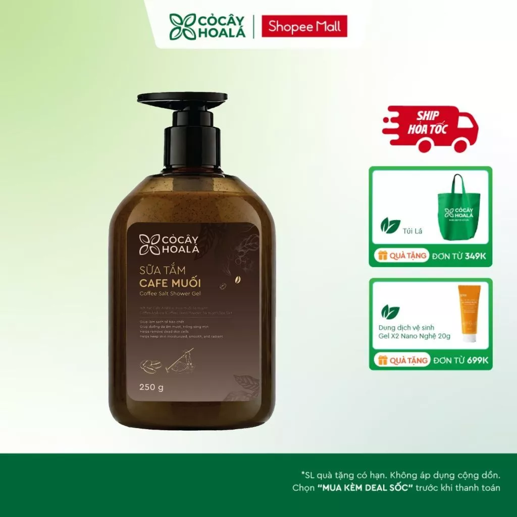 [HỎA TỐC] Sữa Tắm Cà Phê Muối Cỏ Cây Hoa Lá 250g - Làm Sạch Sâu, Loại bỏ Tế Bào Chết một cách dịu nhẹ