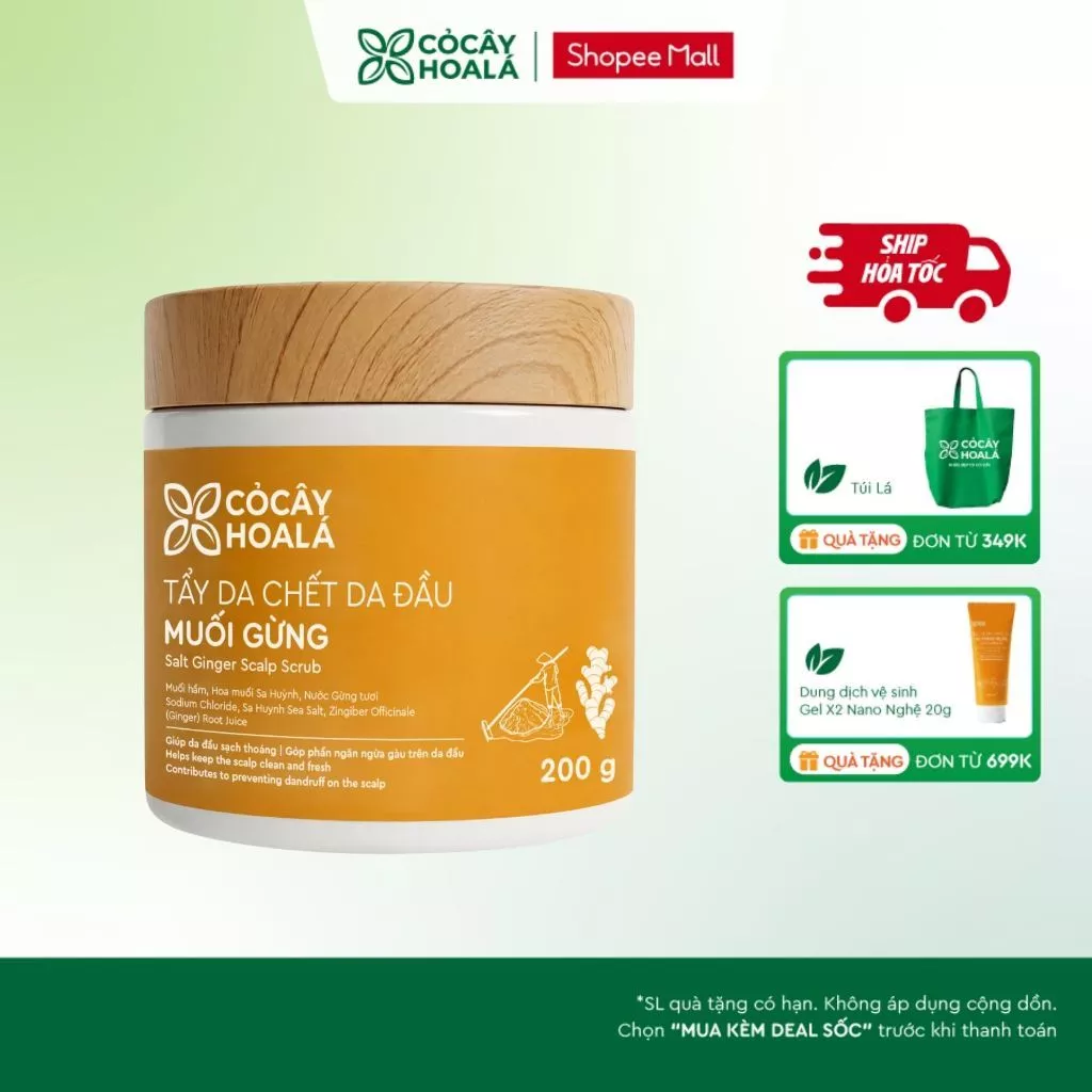 [HỎA TỐC] Tẩy Da Chết Da Đầu Muối Gừng Cỏ Cây Hoa Lá 200g Làm Sạch Sâu