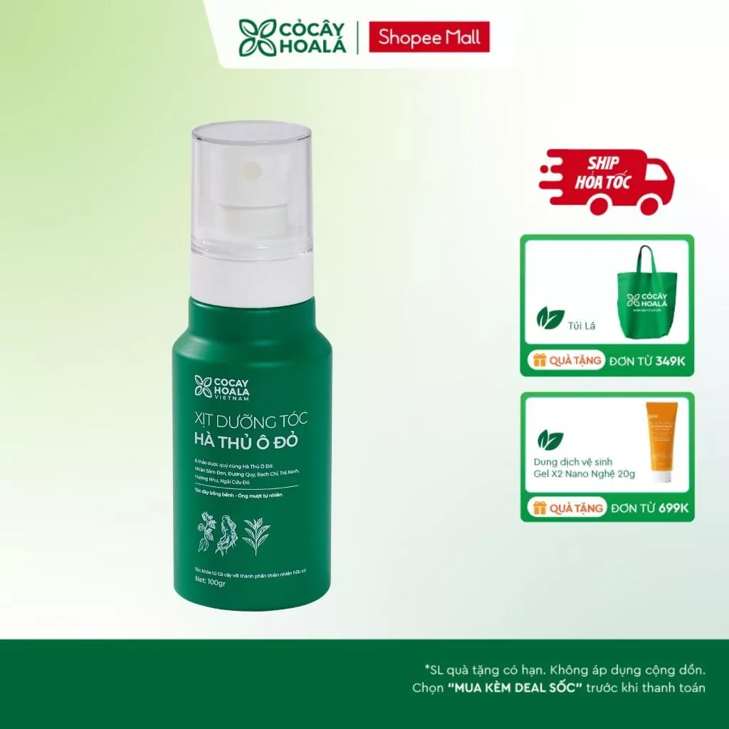 [HỎA TỐC] [BÁN CHẠY] Xịt dưỡng tóc Hà thủ ô đỏ Cỏ Cây Hoa Lá 100g Giúp Tóc Dưỡng Ẩm, Cải Thiện Gãy, Rụng
