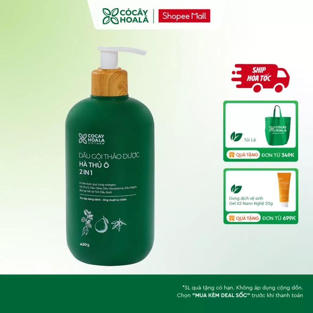 [HỎA TỐC] Dầu Gội Thảo Dược Cỏ Cây Hoa Lá Hà Thủ Ô 2in1 420g Hỗ Trợ Giảm Gãy Rụng, Nuôi Dưỡng Tóc