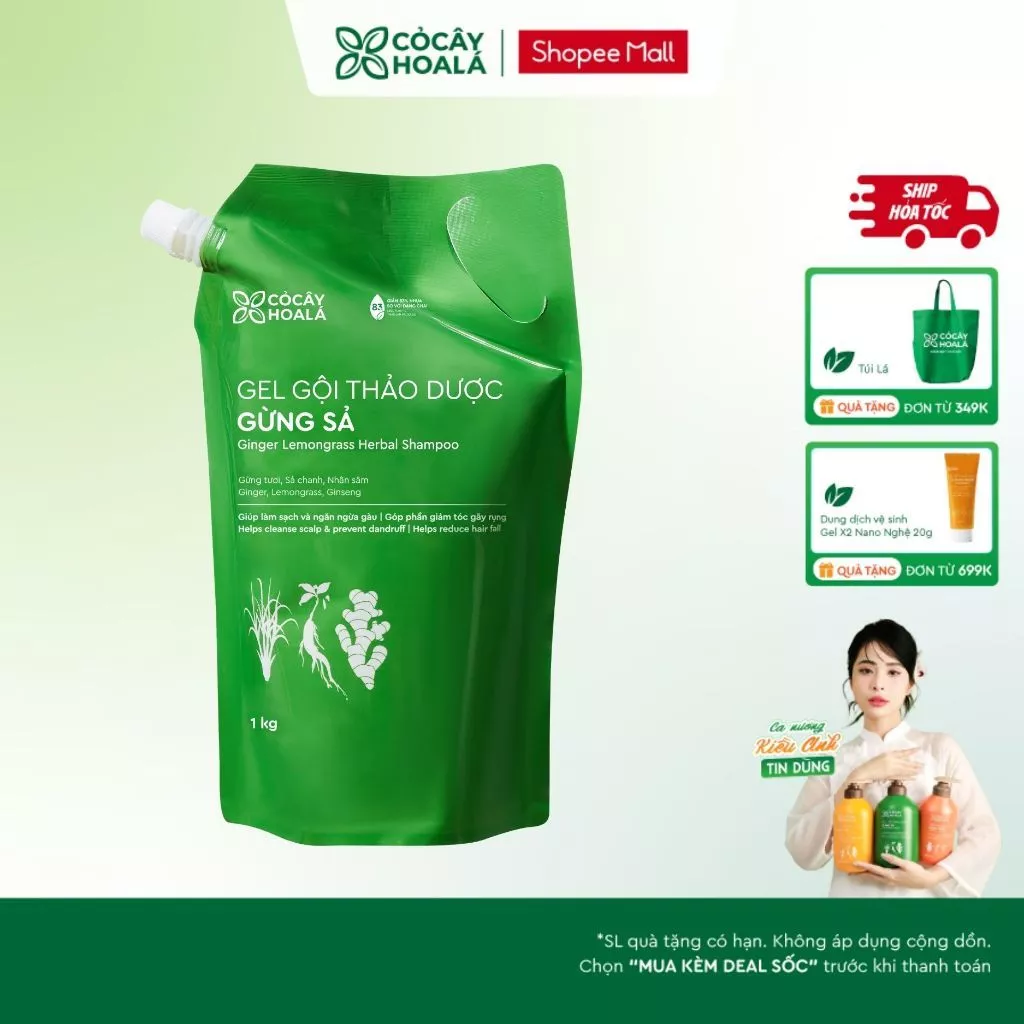 [HỎA TỐC] Dầu Gội Thảo Dược Cỏ Cây Hoa Lá Gừng Sả Ngăn Tóc Bết Dầu Góp Phần Giảm Gãy Rụng 1000g