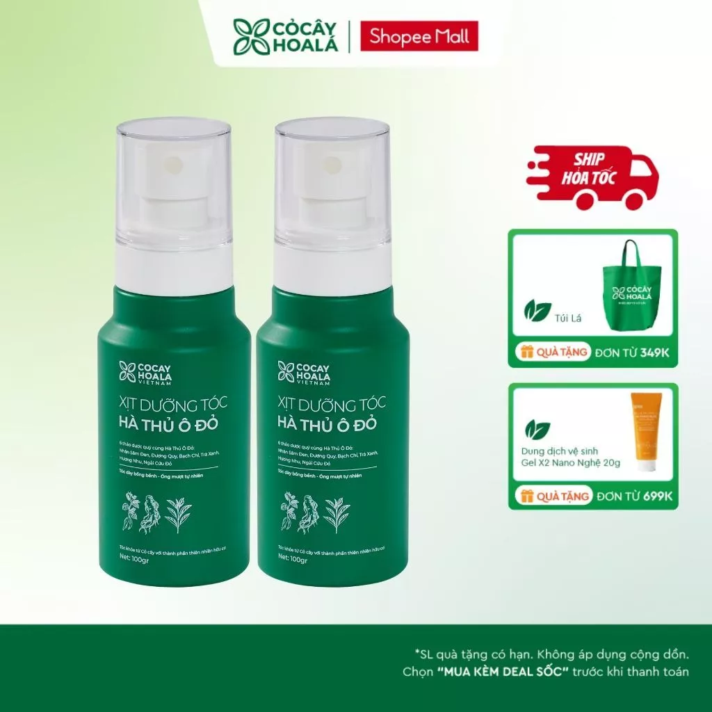 COMBO 2 Xịt dưỡng tóc Hà thủ ô đỏ Cỏ Cây Hoa Lá 100g Giúp Tóc Dưỡng Ẩm Tặng Kèm Túi Vải