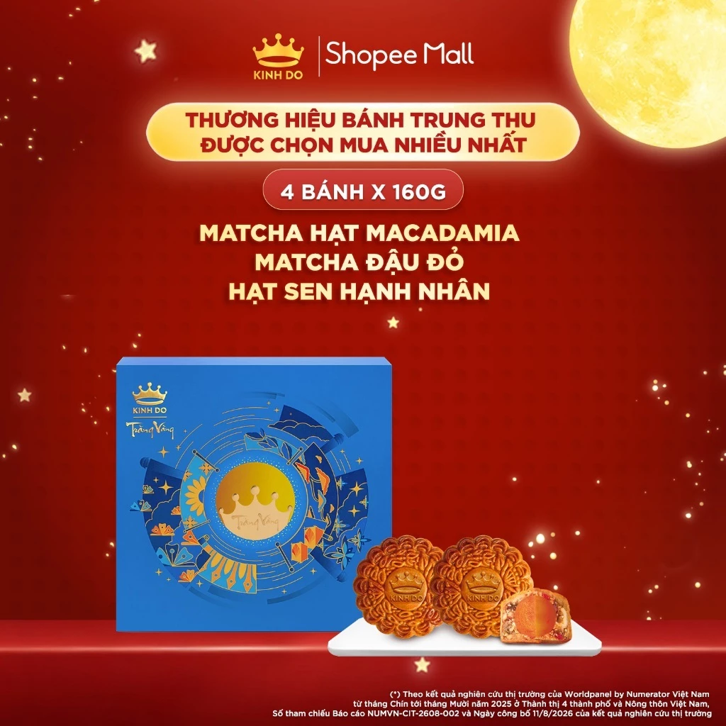 [HỎA TỐC][KOL]Hộp bánh trung thu Kinh Đô cao cấp - Trăng Vàng Hồng Ngọc Tâm An (4 Bánh x 120gr)