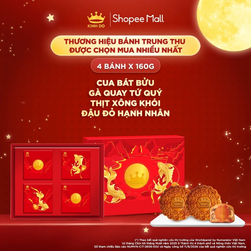 Hộp bánh trung thu Kinh Đô cao cấp - Trăng Vàng Hồng Ngọc An Thịnh/ An Phú (4 bánh x 160g)