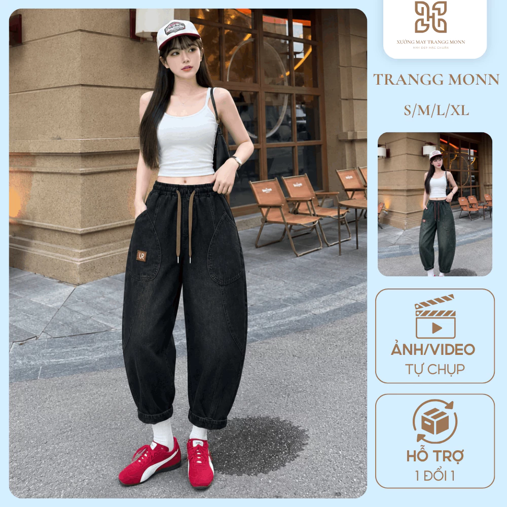[Bigsize 76kg] Quần Jean Nữ Baggy, Quần Dài Bò Giấy Có Bigsize Chất Mềm Mịn Dày Dặn Có Dây Rút Form Rộng Hack Dáng Đi Họ