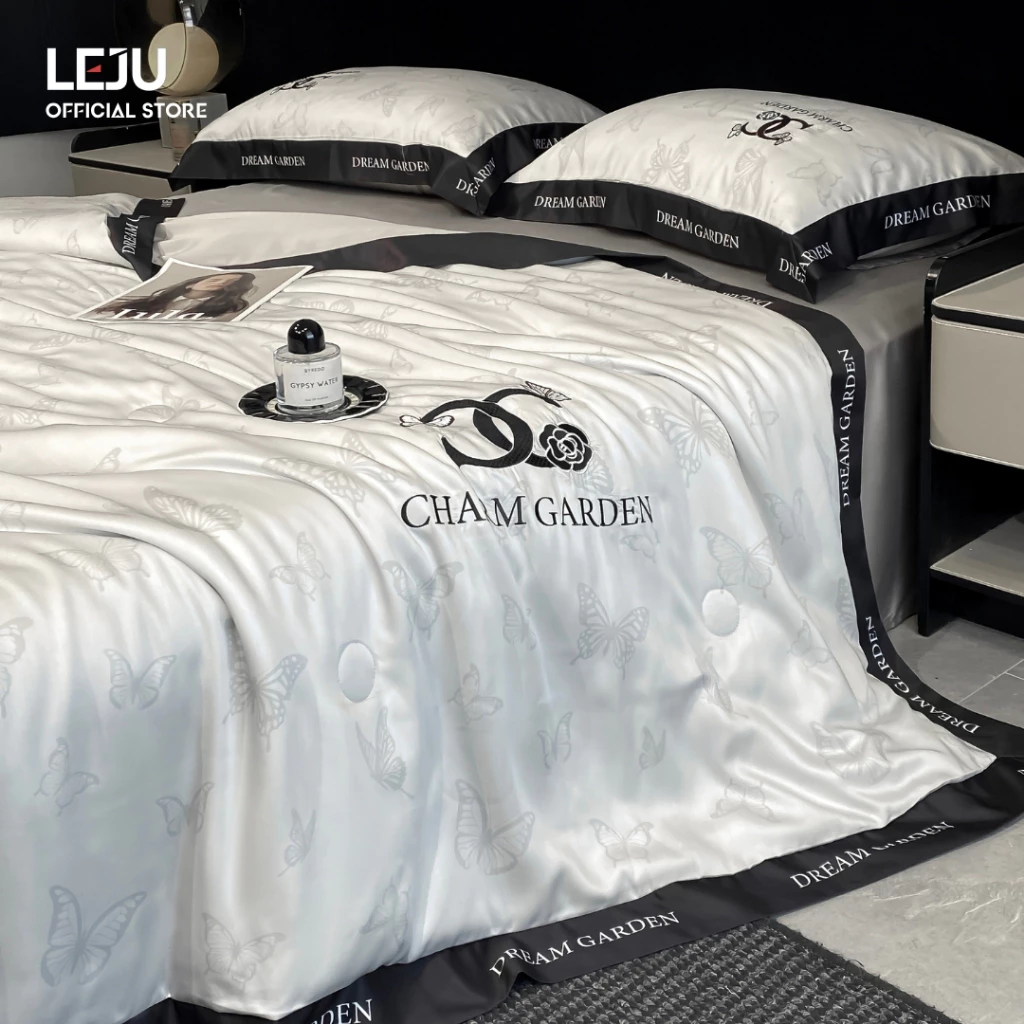 Set Chăn Ga Gối 4 Món HOME LEJU Cao Cấp Mùa Hè Mát Lạnh Thoáng Khí Combo Bộ Ga Trải Giường Chăn Hè Lụa Giặt Nước