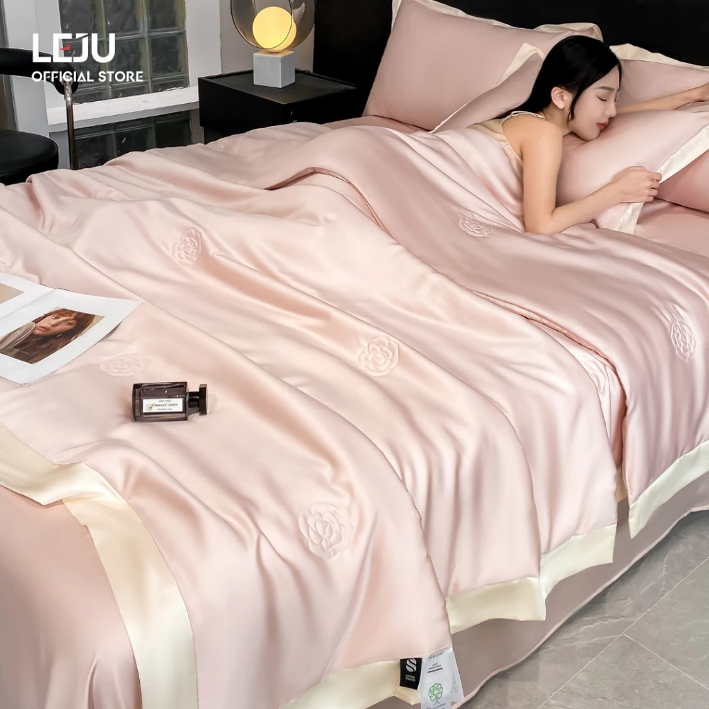 Bộ Chăn Ga Gối Bốn Món Mùa Hè HOME LEJU Cao Cấp Combo Ga Giường, Ga Bo Chun, Chăn Chần Bông Định Vị