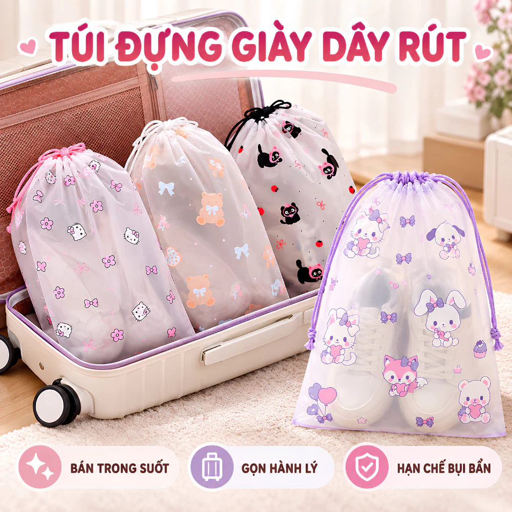 Set 10 Túi Đựng Giày Dép Du Lịch Dây Rút, Túi Bảo Quản Giày Bán Trong Suốt Hạn Chế Bụi Bẩn Dsmarts