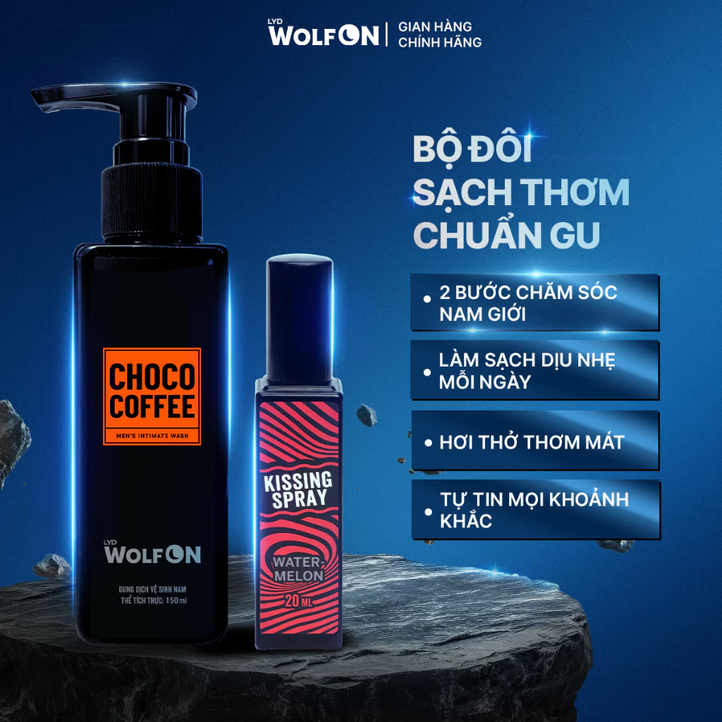 Combo Dung Dịch Vệ Sinh Choco Coffee 150ml - Xịt Thơm Miệng Kissing Spray 20ml LYD Wolf On
