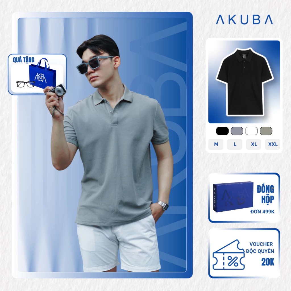 Áo Polo Nam AKUBA Vải Cotton Cá Sấu, Form Slimfit Trẻ Trung, Co Giãn Thoải Mái | 01JE1461