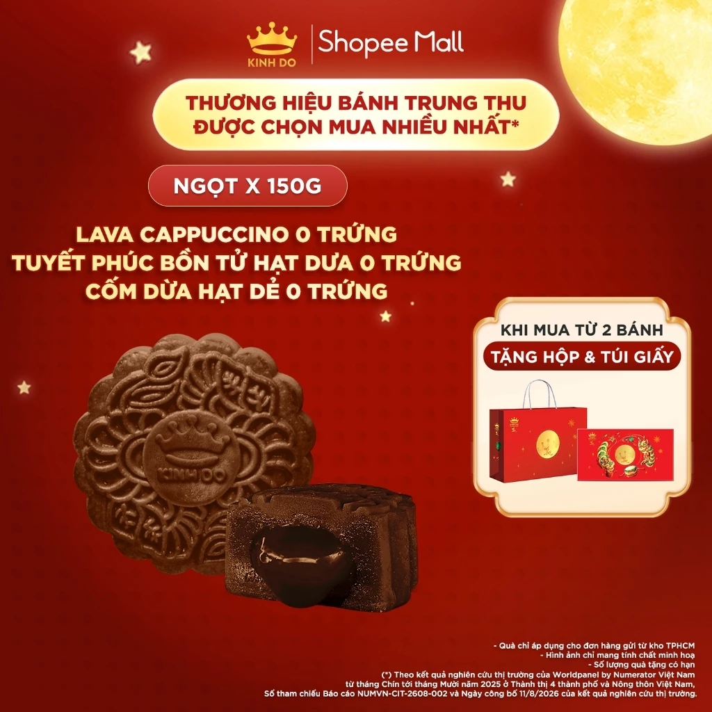 Bánh trung thu Kinh Đô-Bánh nướng nhân ngọt 0T 120g mới 2026(Lava Cappuccino/Tuyết Phúc Bồn Tử Hạt Dưa/Cốm dừa Hạt Dẻ)