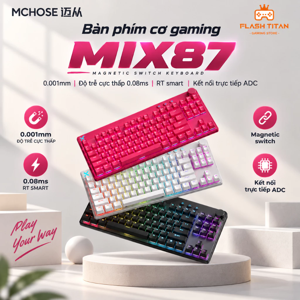 Bàn Phím Cơ Gaming Mchose Mix87 PRO Có Rapid Trigger - Switch Nam Châm 8k Polling Rate - Độ trễ thấp Dùng Chơi Game FPS