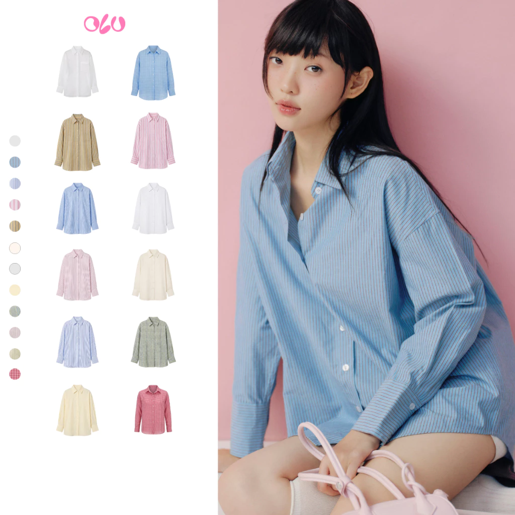 Áo sơ mi OLV tay dài dáng rộng Cotton Striped Long Sleeves Shirt nhiều màu phù hợp mọi dịp