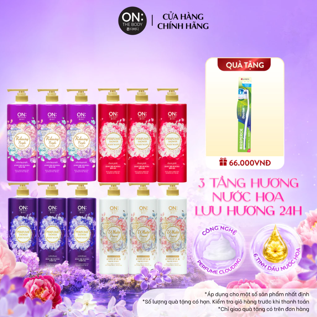 [CHÍNH HÃNG ĐỘC QUYỀN] Combo 3 Sữa tắm Nước hoa 3 tầng hương On: The Body lưu hương 24h 1kg, dưỡng ẩm làn da mịn màng