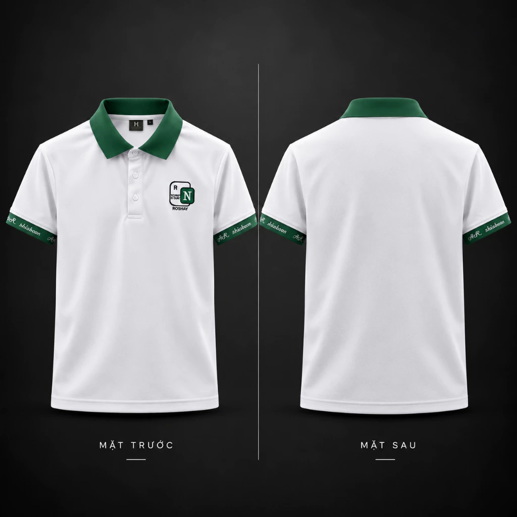 Áo Polo Nam Thêu Logo Phối Cổ Xanh – Thời Trang Nam – Vải Poly Cá Sấu Cao Cấp – Thoáng Mát, Co Giãn 4 Chiều, Bền Đẹp