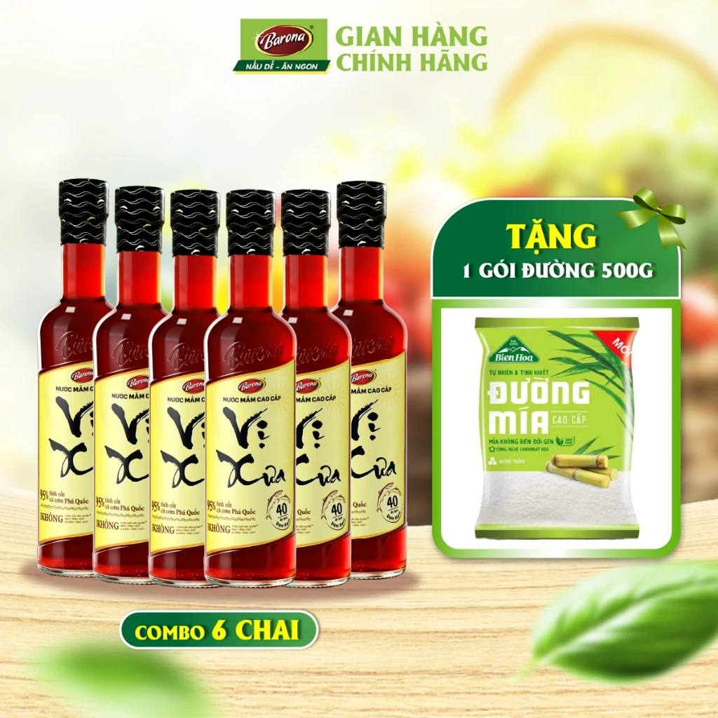 Combo 6 chai Nước Mắm Cao Cấp Vị Xưa Barona 40 độ đạm + (Tặng 500g đường)