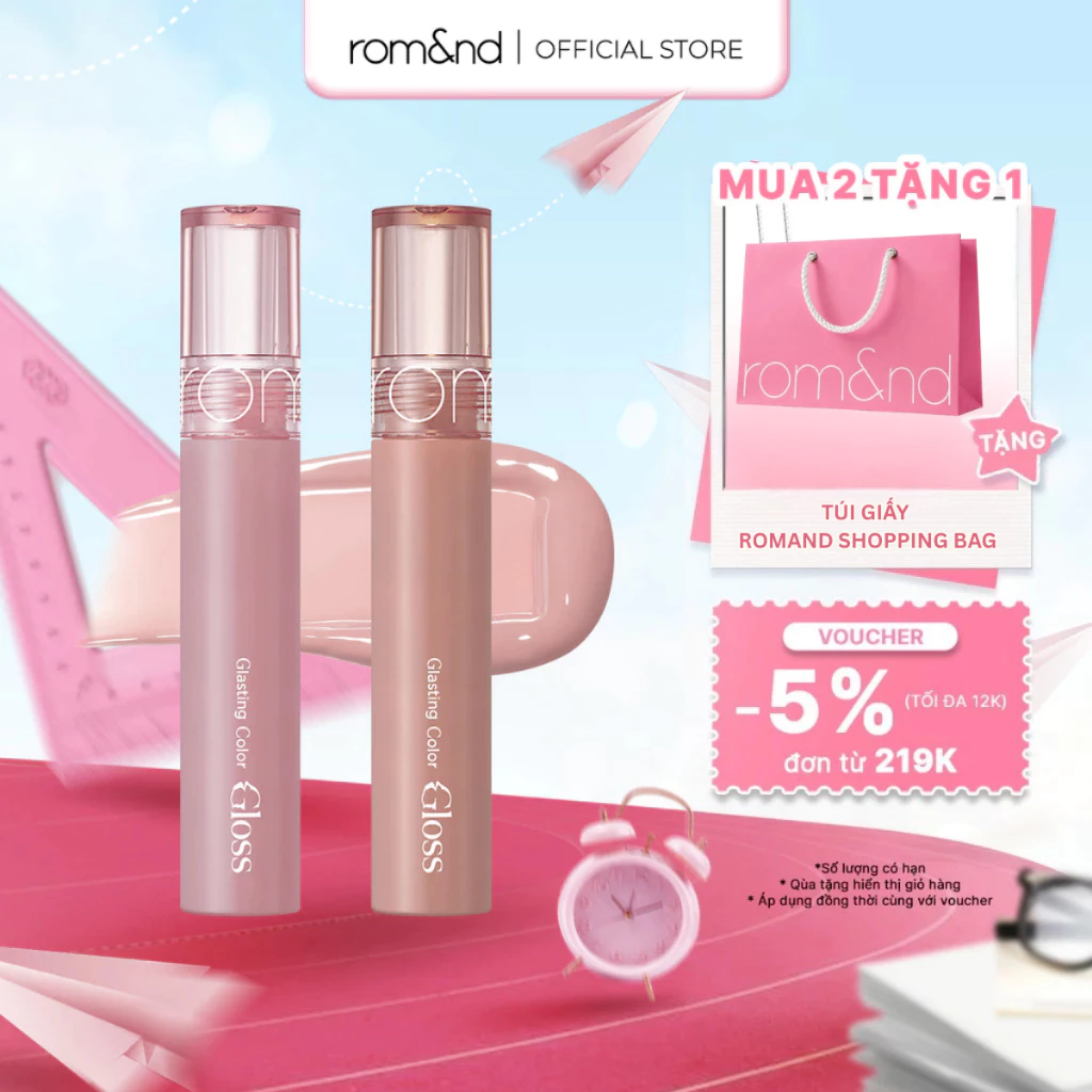 [Rom&nd] [NEW CREAM NUDE] Son tint bóng căng mọng Romand Glasting Color Gloss 4g