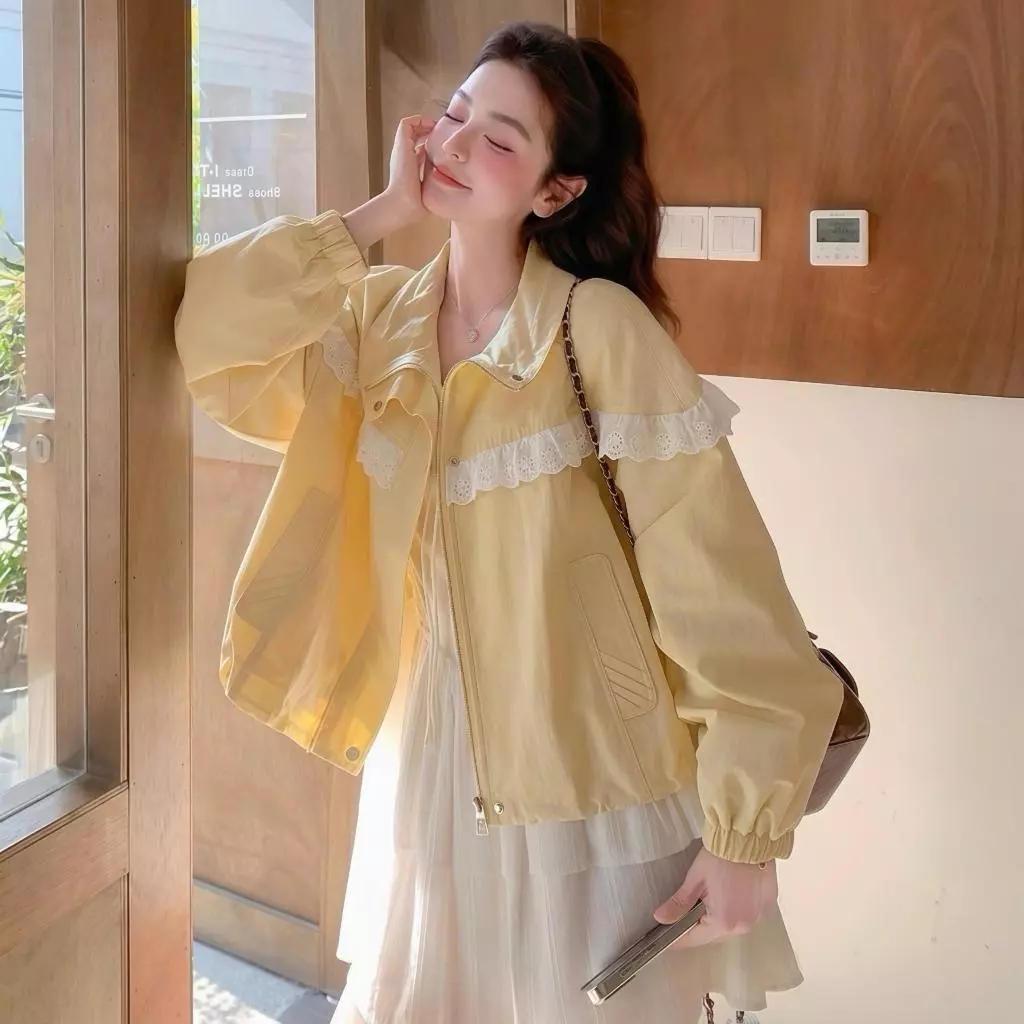 (DEAL MỞ BÁN) Áo khoác kiểu nữ Kozoda AK153 chất gió hàn họa tiết kèm viền bèo ren dài tay khoác ngoài mặc 4 mùa Hàn Quố