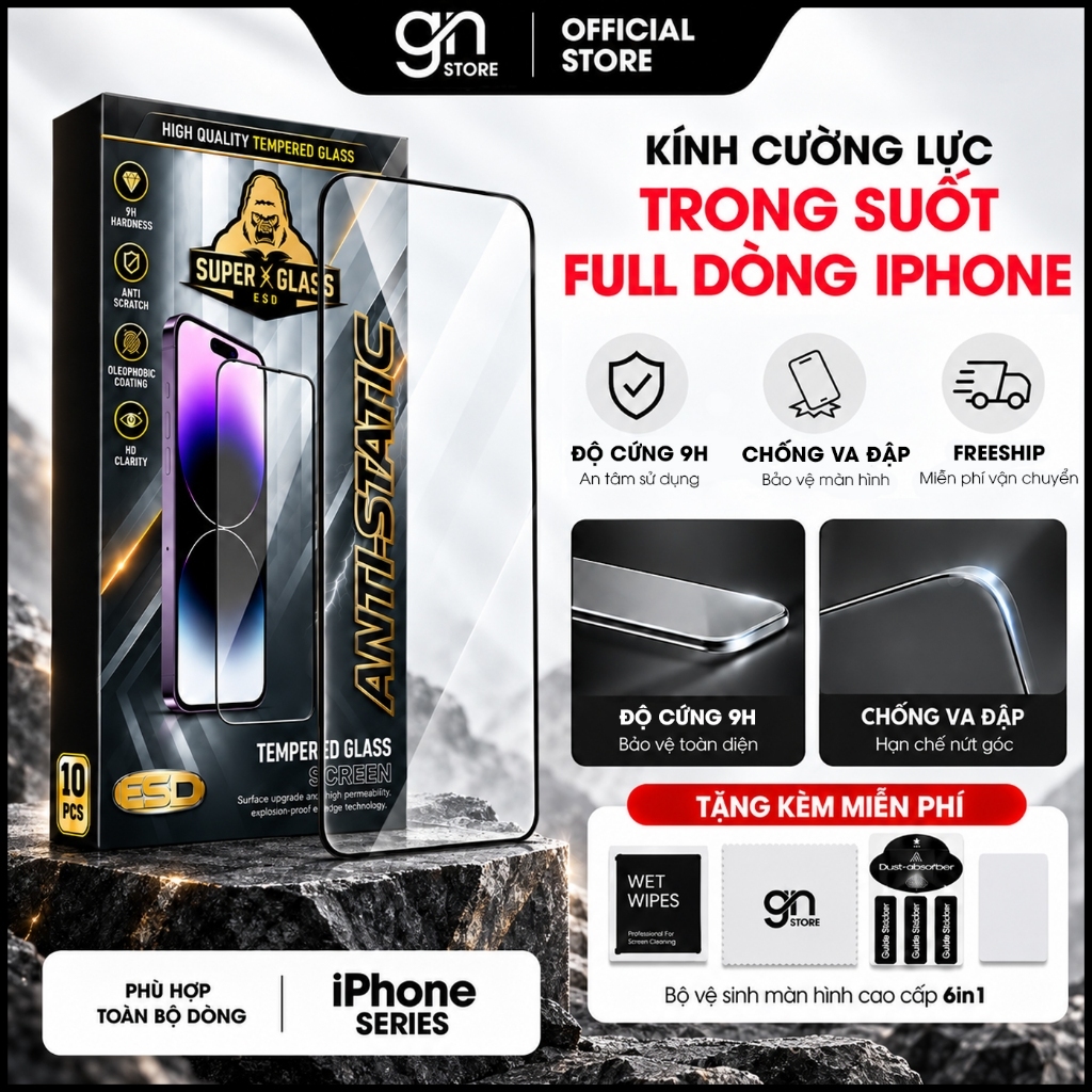Kính cường lực cho iPhone 18 Promax 17/16/15/14/13/12/11…