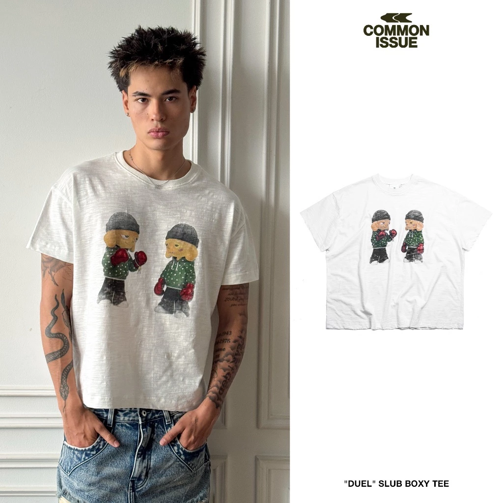 [DEAL MỞ BÁN] Áo Thun Form Boxy "DUEL” Chất Vải Slub Mỏng 220gsm Mài Rách Thủ Công Unisex Nam Nữ | Common Issue