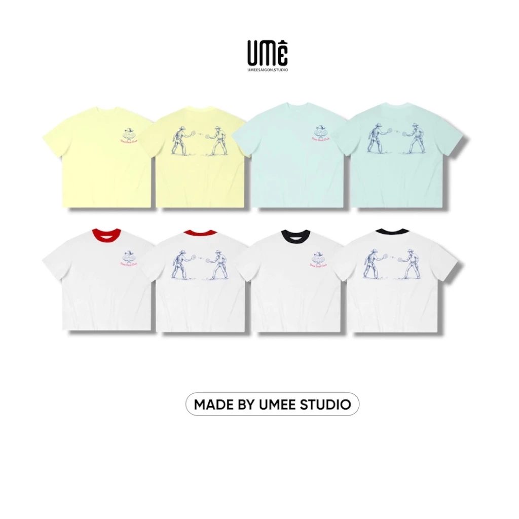 [MỚI] UMEESAIGON Áo Thun Form Boxy Tay Ngắn Cotton Cổ Tròn Nam Nữ Chữ "UME DUAL CLUB”