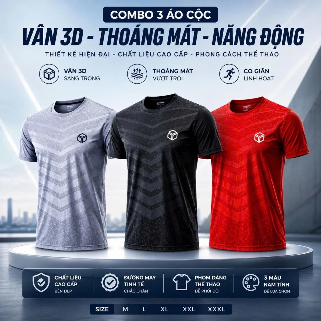 Combo 3 áo thun cộc tay Vân nổi 3D giá rẻ, chất vải thun lạnh, co giãn 4 chiều, áo thun basic nam tính trẻ đẹp.