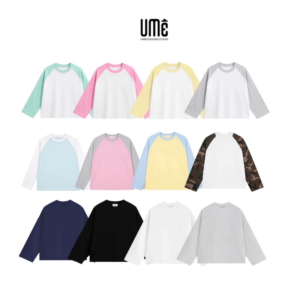 UMEESAIGON Thun Tay Dài Phôi Trơn Boxy Form Rộng Cổ Tròn Unisex Nam Nữ Basic