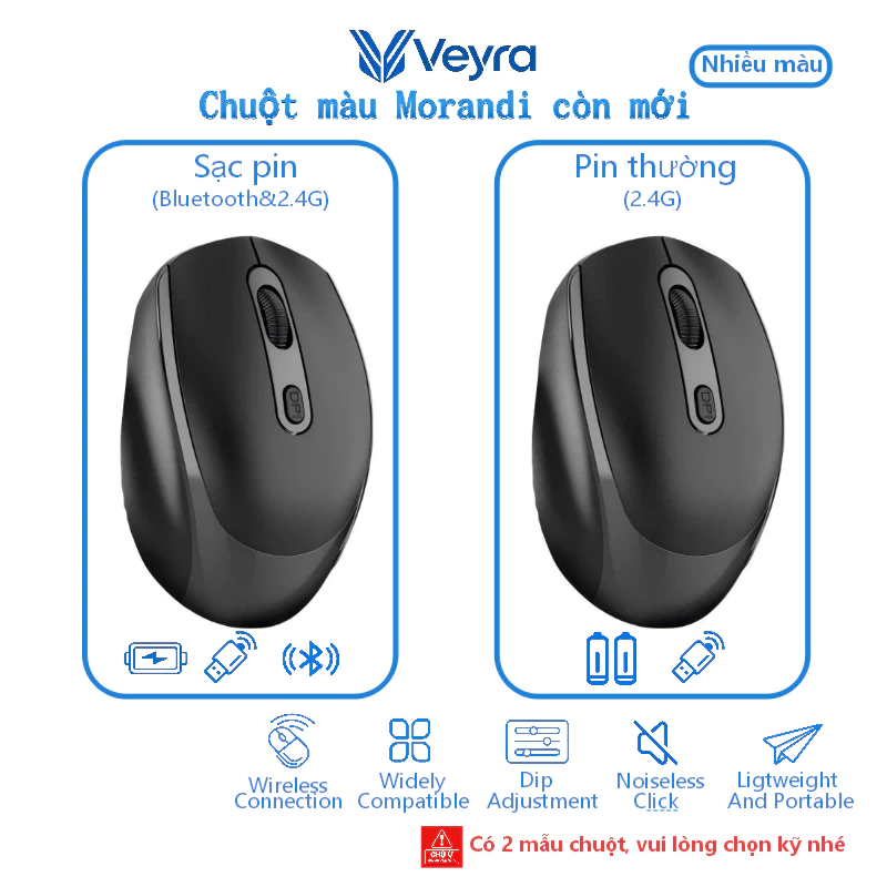 Chuột Không Dây Im Lặng Màu Morandi - Hỗ Trợ Bluetooth 2.4G, Chống Trượt, Sạc Tiện Lợi Hoặc Dùng Pin