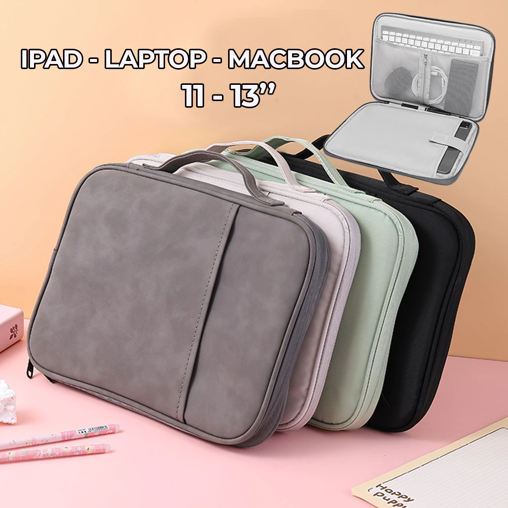 Túi đựng laptop macbook, túi chống sốc macbook máy tính bảng ipad chống nước, 2 ngăn đựng 11 - 13.3inch có qoai xách