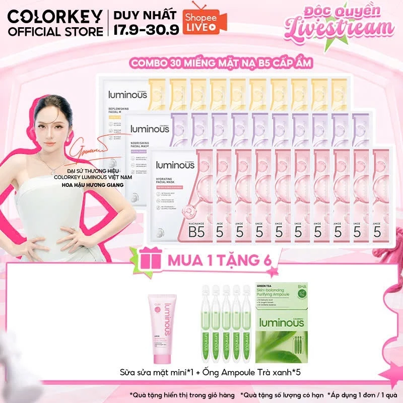 [LIVE] COMBO 3 Hộp Mặt Nạ Tencel Colorkey Luminous Vitamin B5 Cấp Ẩm Cho Da Mịn Màng 30 miếng
