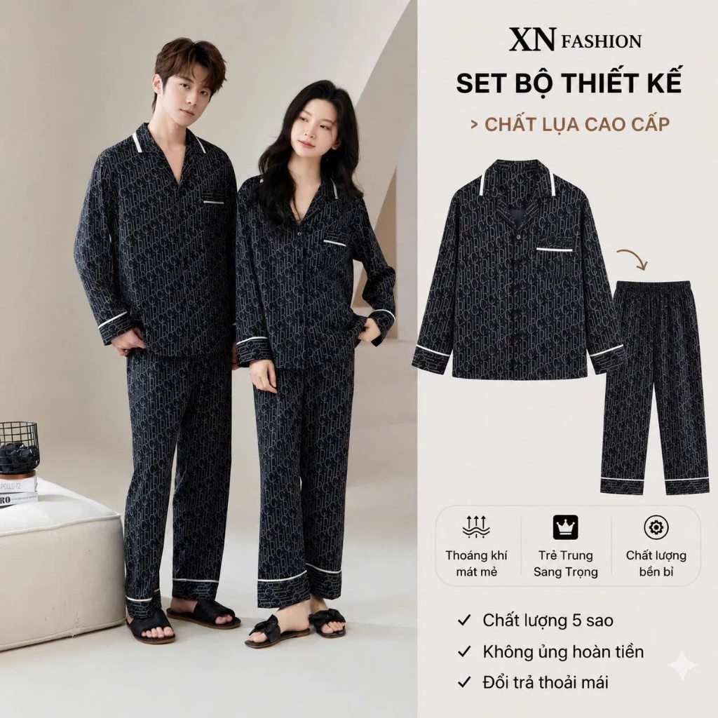 [ DEAL ĐẦU NĂM ] Bộ quần áo ngủ ,bộ ngủ lụa xuân thu nam nữ dài tay cao cấp sz từ 40-99kg