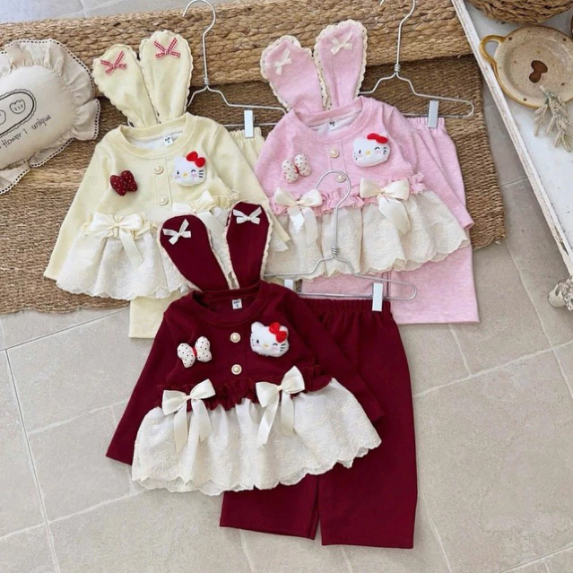Bộ len lông thỏ cho bé gái sz 6-20kg tai thỏ, set đồ cho bé gái đi chơi, tết