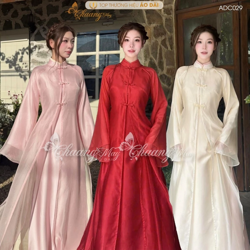 Áo dài cách tân Thư Hiên tứ thân dáng xuông phối choàng tơ may sẵn áo dài cô dâu dự tiệc cưới ăn hỏi lễ tết đẹp ADC029