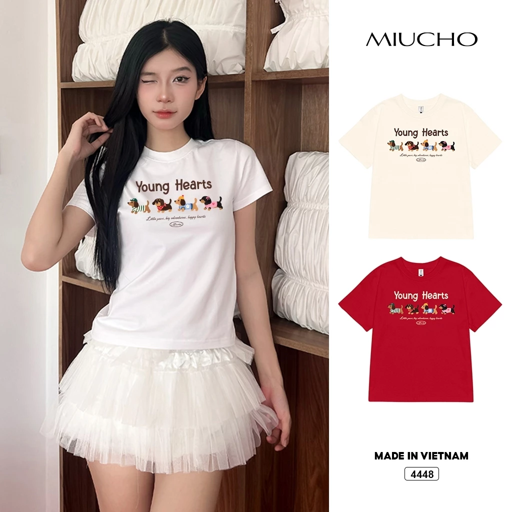 Áo baby tee nữ form ôm Miucho BST hoạt hình dễ thương Hàn Quốc