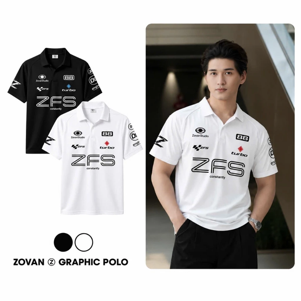 Áo Polo Ngắn Tay Hoạ Tiết Graphic Racing By, Áo Polo Nam Nữ Chất Vải Thun Lạnh Phong Cách Đường Phố