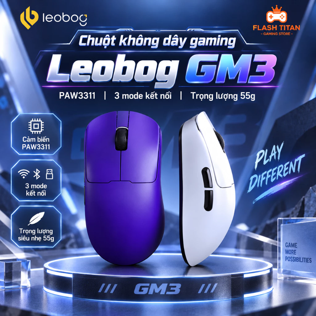 Chuột không dây gaming Leobog GM3 - GM3 SE GM3 Pro, Tặng Kèm Đốc Sạc, Chuột gaming giá rẻ dùng cho PC, laptop, chơi game