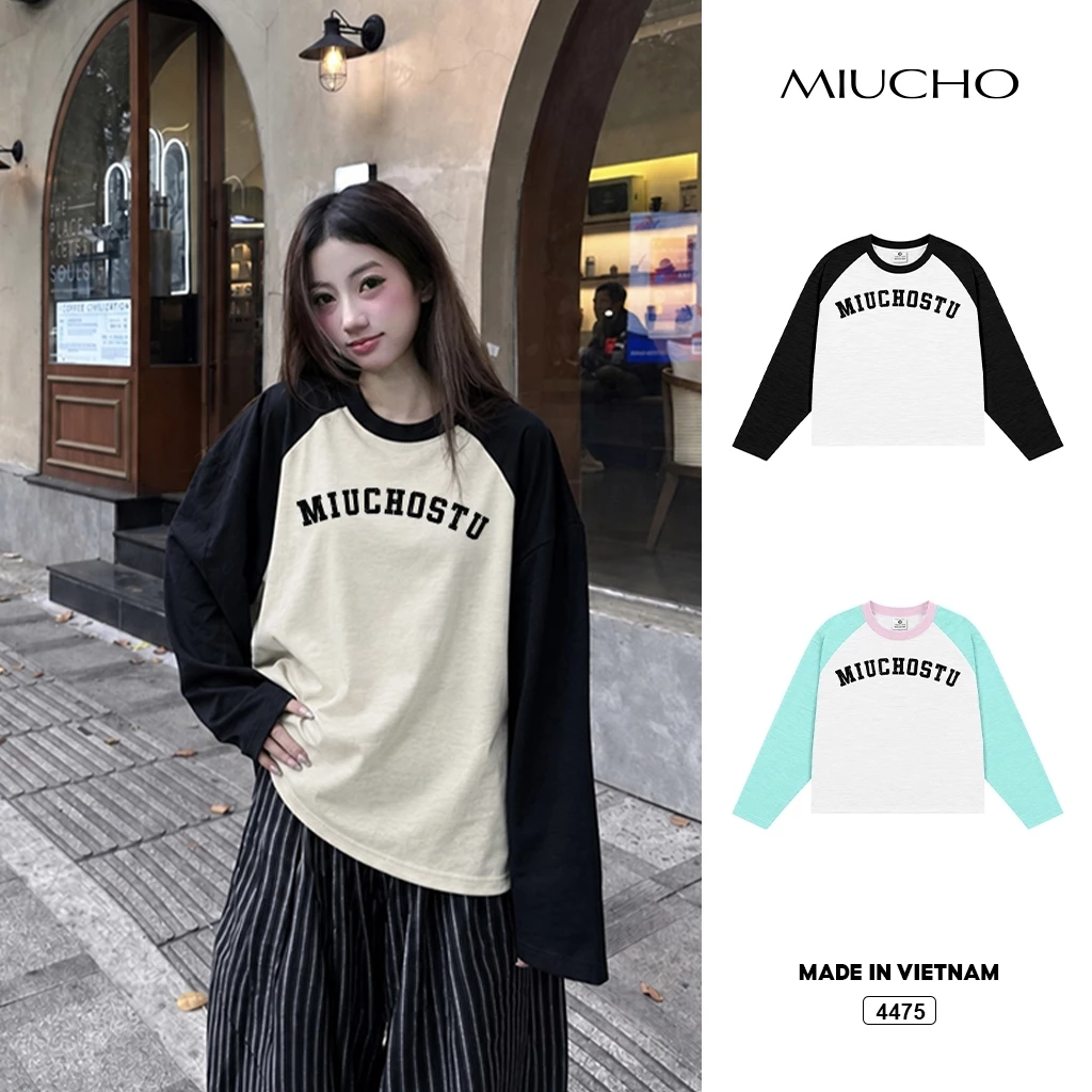Áo thun tay dài nữ boxy BST raglan Miucho vải xược thoáng mát mềm mịn basic Hàn Quốc