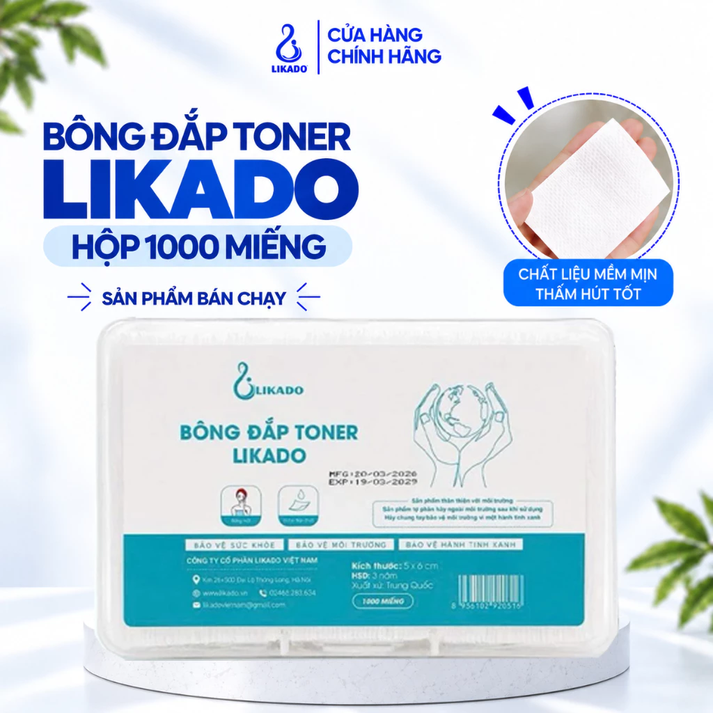 Bông đắp toner lotion mask Likado 1000 miếng cotton mềm (1 hộp)