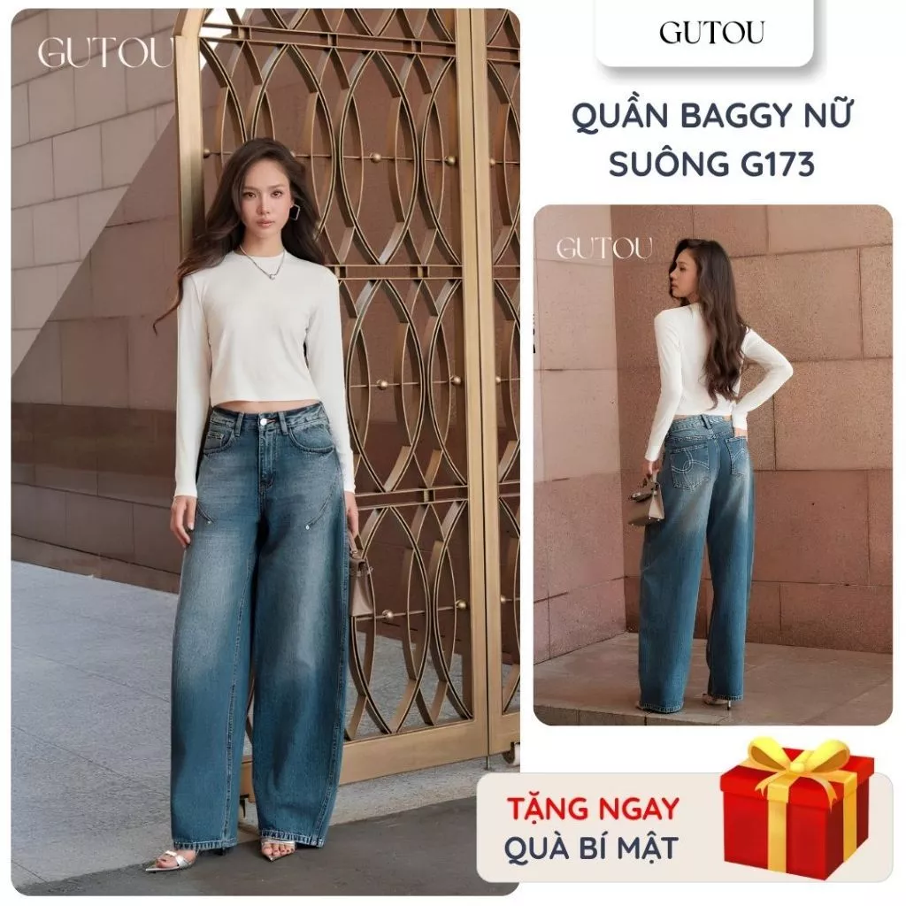 [ GUTOU ] Quần Jean Embro Baggy G173, Quần Jean Nữ Baggy Thời Trang Denim Cao cấp Form Tôn Dáng