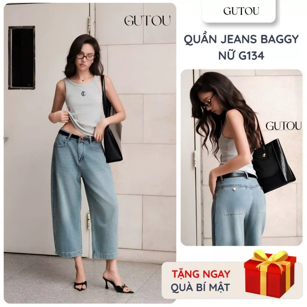 [ GUTOU ] Quần Jean Ngố Basic Dáng Suông G134, Quần Jean Lửng Nữ Basic, Jean Nữ Cạp Cao Cá Tính