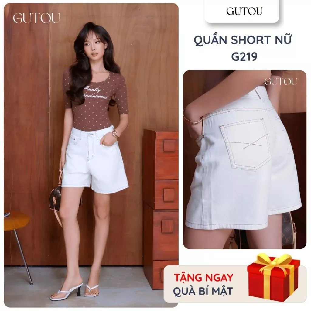 [ GUTOU ] Quần Jean Basic Fit Short G219, Quần Short Jean Nữ Ngắn Cạp Cao Tôn Dáng Mặc Đẹp Dễ Phối