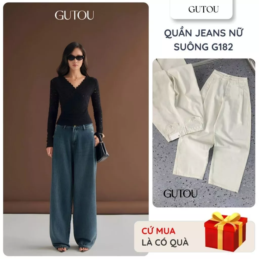 [ GUTOU ] Quần Jean Baggy Fancy G182, Quần Jean Nữ Ống Rộng, Form Đẹp Tôn Dáng, Denim Mềm Mịn
