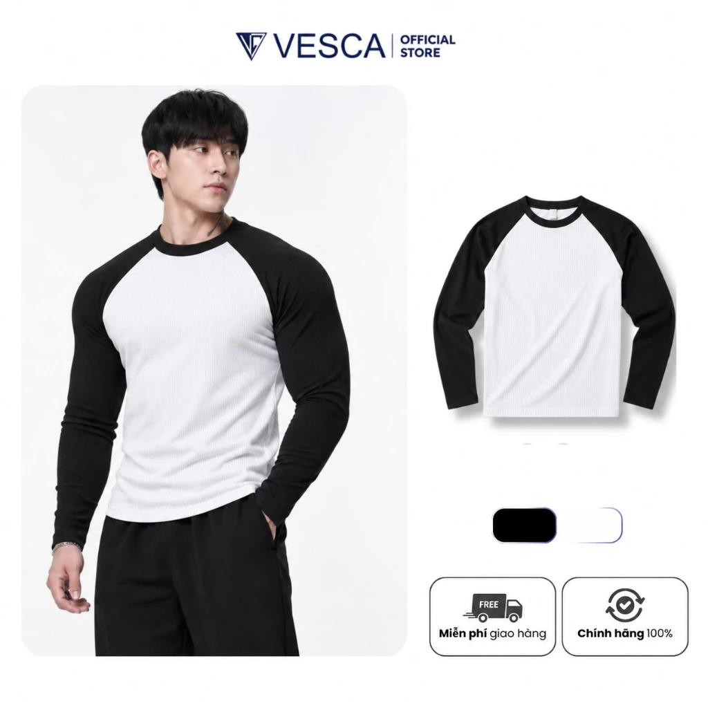 Áo Dài Tay VảI Len Tăm Giữ Nhiệt Cao Cấp Co Giãn Mặc Đi Làm Chơi Thể Thao Phối Màu Raglan Vesca N46