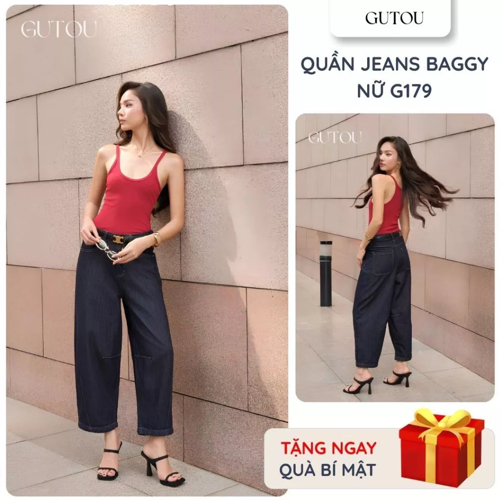 [ GUTOU ] Quần Jeans Baggy Seam Classic G179, Quần Jean Ống Rộng Nữ Form Rộng Chất Denim Mềm Mịn