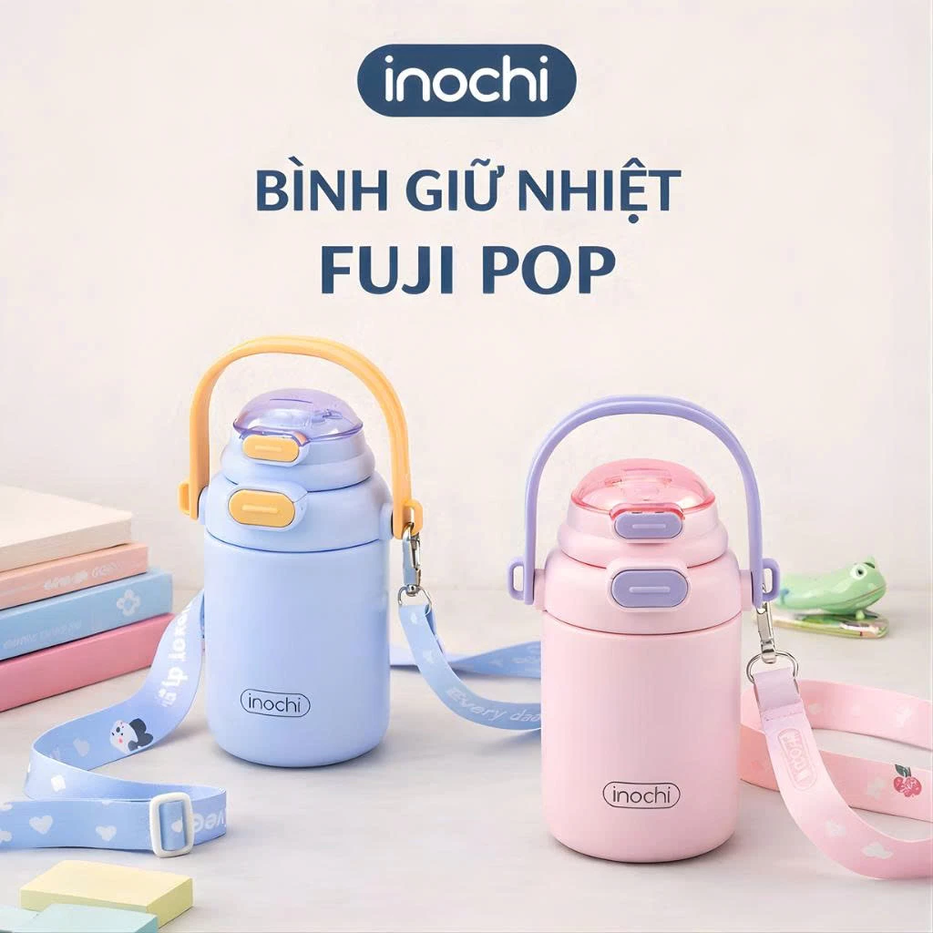 [SVIP] Bình Giữ Nhiệt Inochi FUJI POP, Thép Không Gỉ 316 . 2 Cách Uống Linh Hoạt, kèm ống hút
